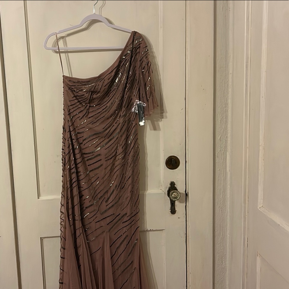 VENUS Brown Ruched Asymmetrical Gown
